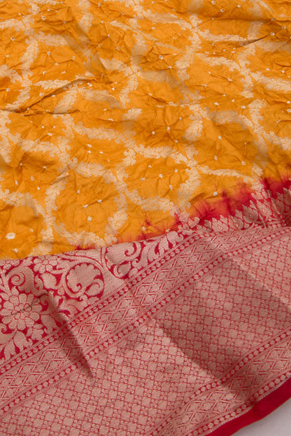 Chiniya Silk Bandhani And Brocade Mustard Yellow Saree
