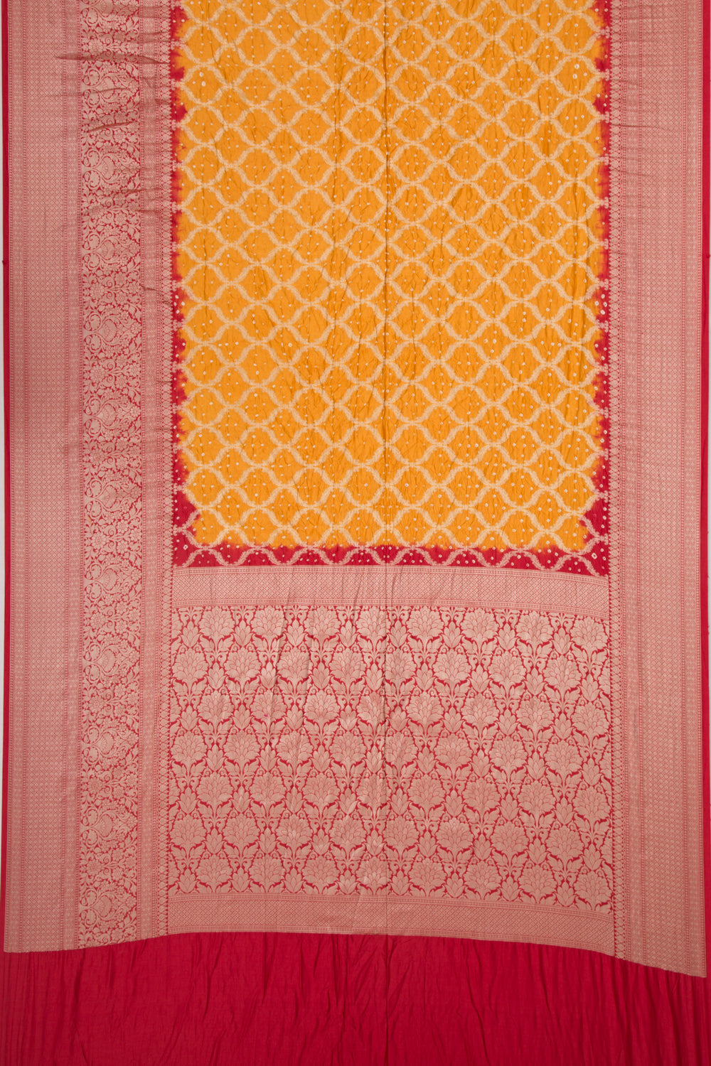 Chiniya Silk Bandhani And Brocade Mustard Yellow Saree