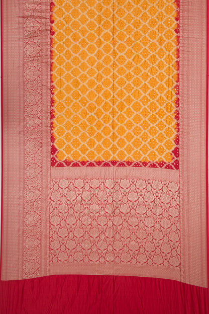 Chiniya Silk Bandhani And Brocade Mustard Yellow Saree