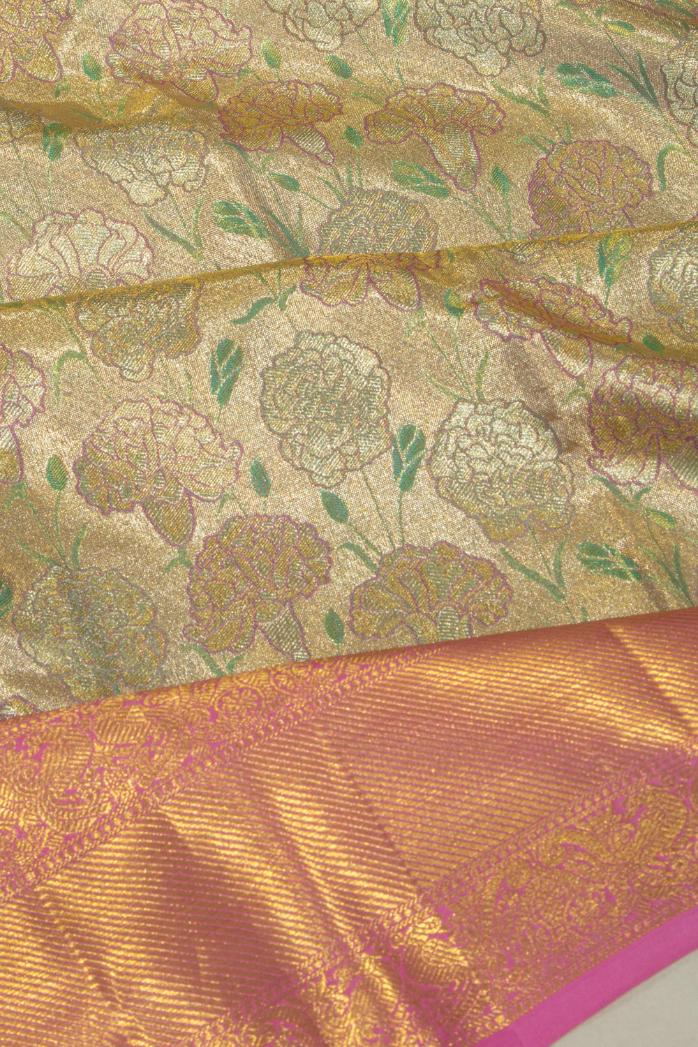Taranga Kanchi Silk Tissue Brocade Gold Saree
