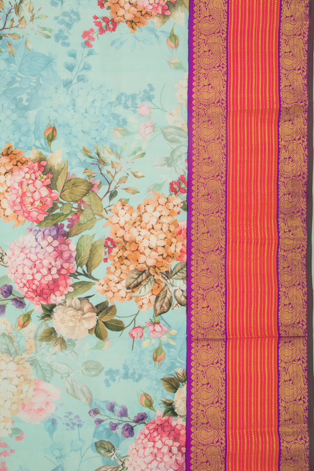 Kanchipuram Silk Floral Printed Sky Blue Saree