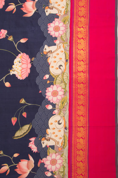 Kanchipuram Silk Pichawai Printed Dark Blue Saree
