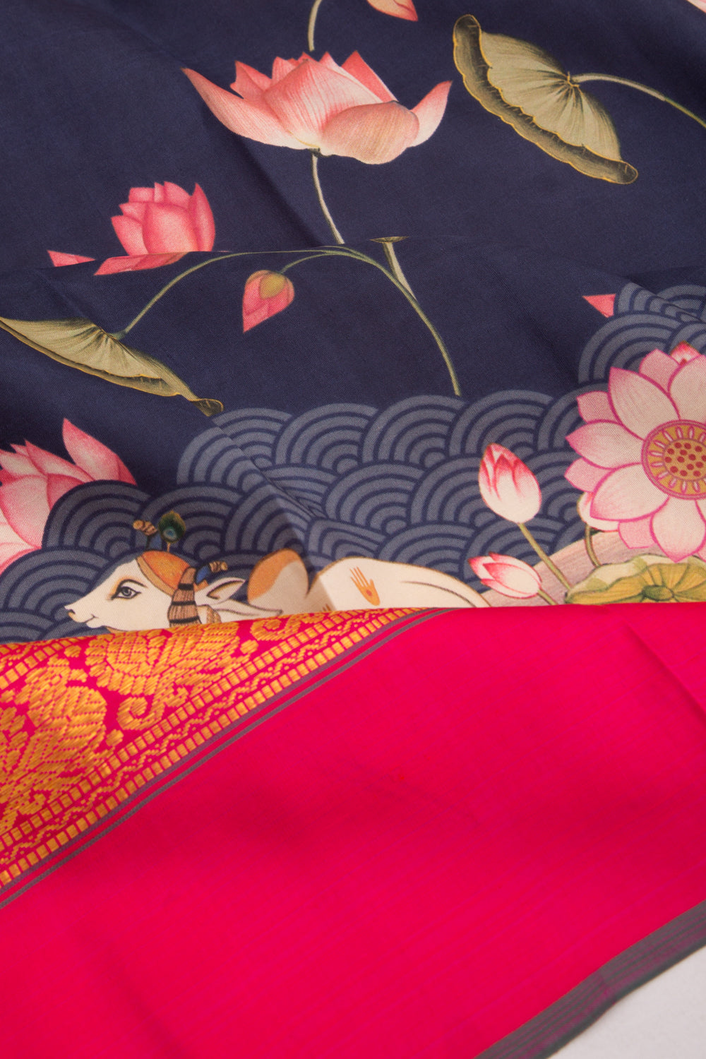 Kanchipuram Silk Pichawai Printed Dark Blue Saree