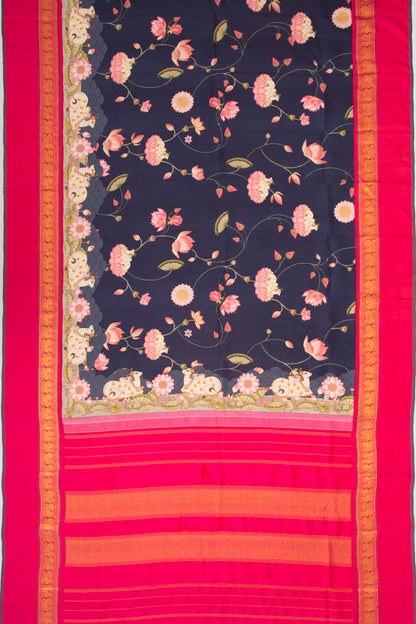 Kanchipuram Silk Pichawai Printed Dark Blue Saree