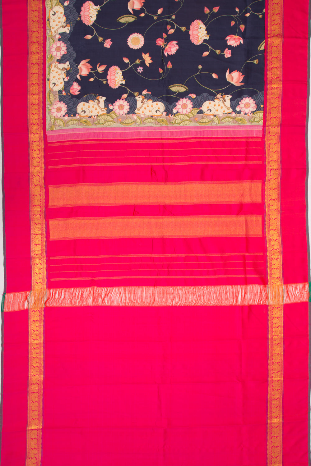 Kanchipuram Silk Pichawai Printed Dark Blue Saree