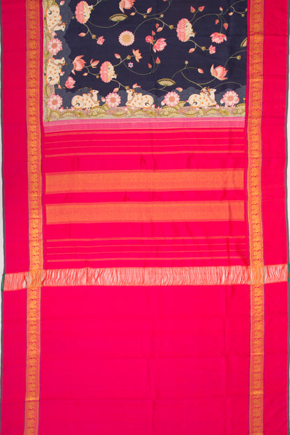 Kanchipuram Silk Pichawai Printed Dark Blue Saree