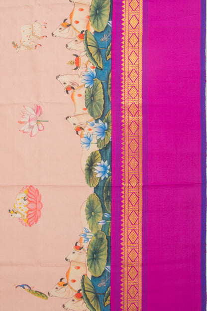 Kanchipuram Silk Pichwai Printed Peach Saree