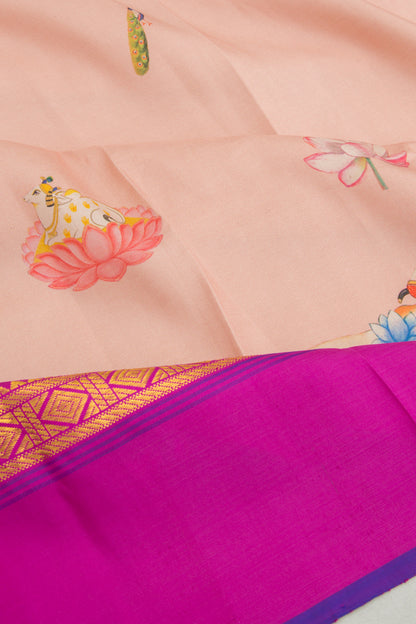 Kanchipuram Silk Pichwai Printed Peach Saree