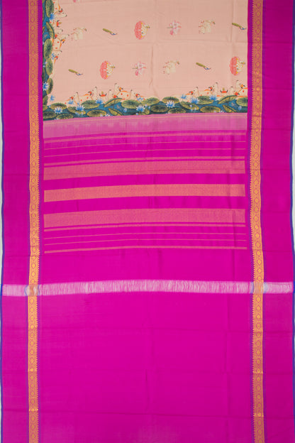 Kanchipuram Silk Pichwai Printed Peach Saree