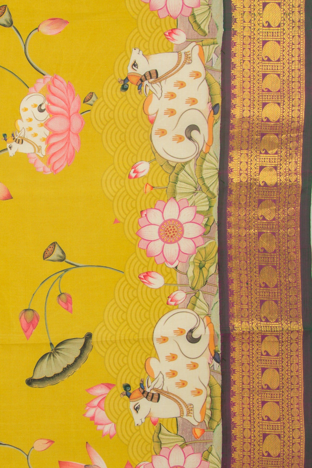 Kanchipuram Silk Pichwai Printed Mehendi Green Saree