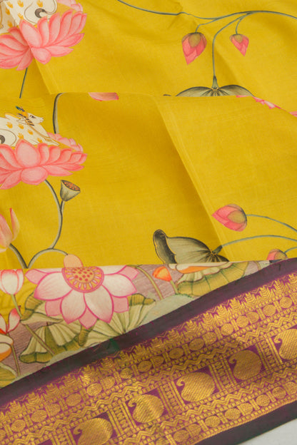 Kanchipuram Silk Pichwai Printed Mehendi Green Saree