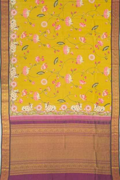 Kanchipuram Silk Pichwai Printed Mehendi Green Saree