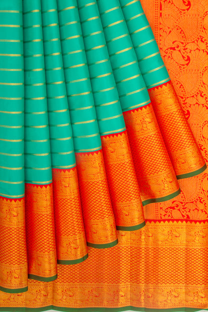 Taranga Kanchi Silk Horizontal Lines Sea Green Saree