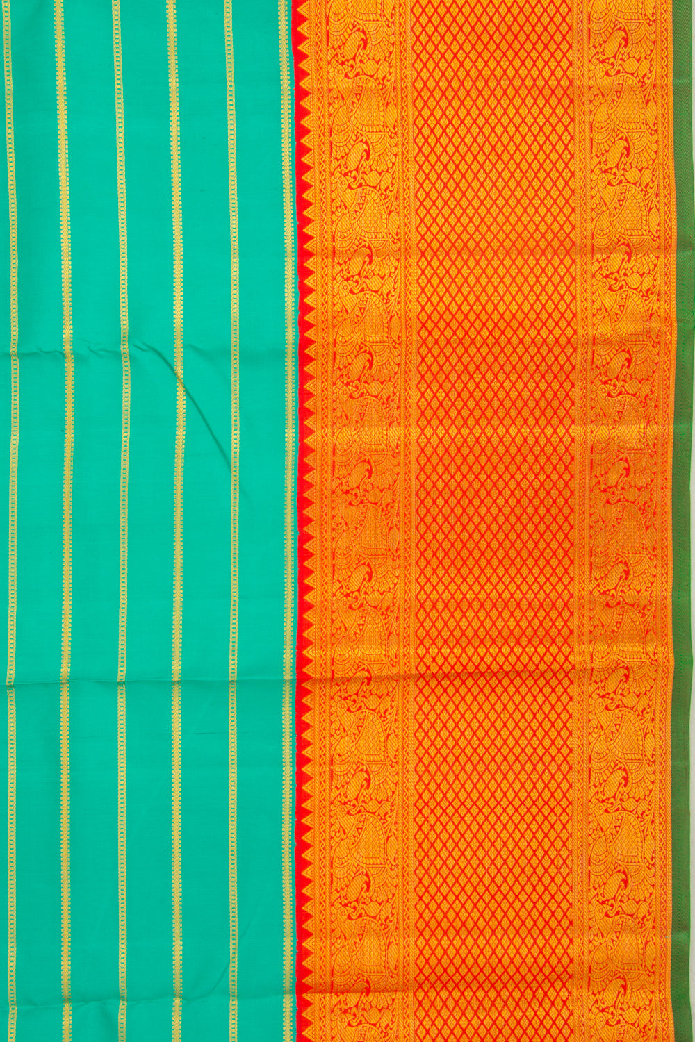 Taranga Kanchi Silk Horizontal Lines Sea Green Saree