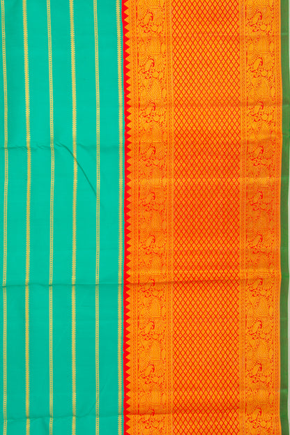 Taranga Kanchi Silk Horizontal Lines Sea Green Saree