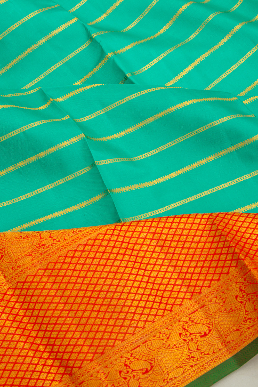 Taranga Kanchi Silk Horizontal Lines Sea Green Saree