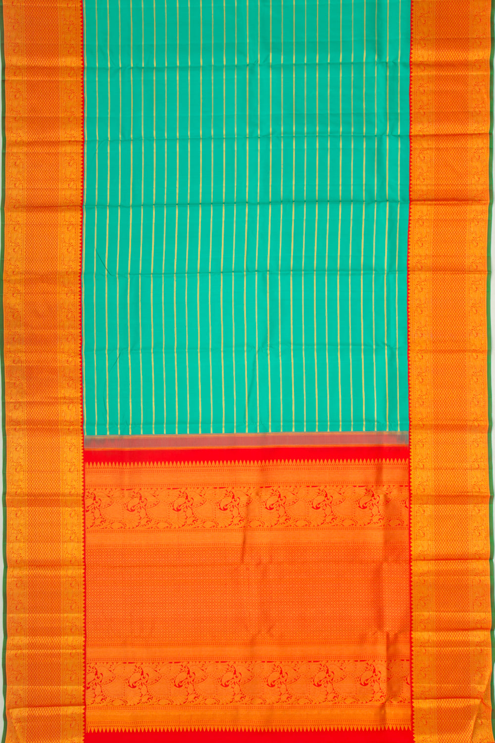Taranga Kanchi Silk Horizontal Lines Sea Green Saree
