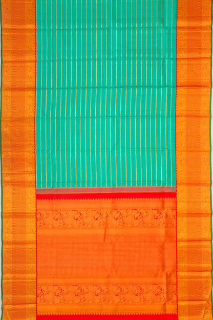 Taranga Kanchi Silk Horizontal Lines Sea Green Saree