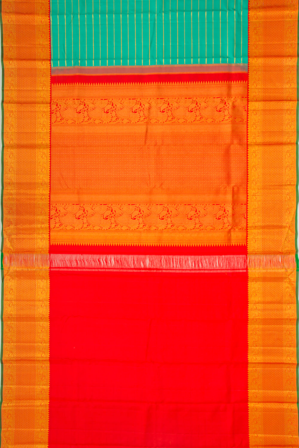 Taranga Kanchi Silk Horizontal Lines Sea Green Saree