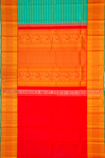 Taranga Kanchi Silk Horizontal Lines Sea Green Saree