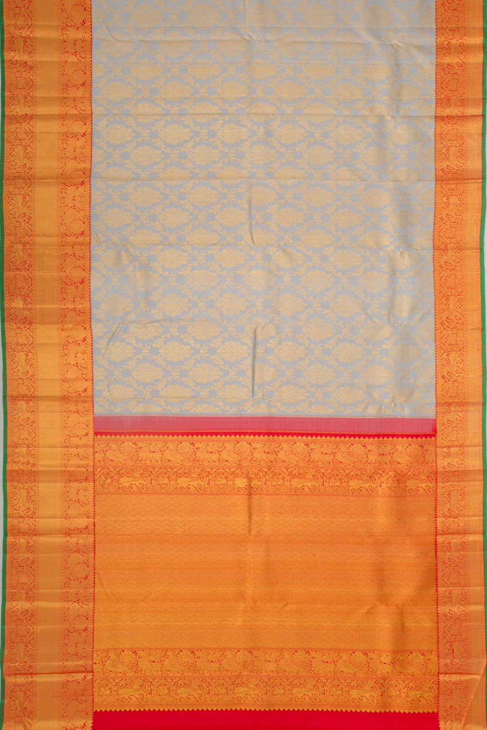 Taranga Kanchi Silk Jaal And Butta Grey Saree
