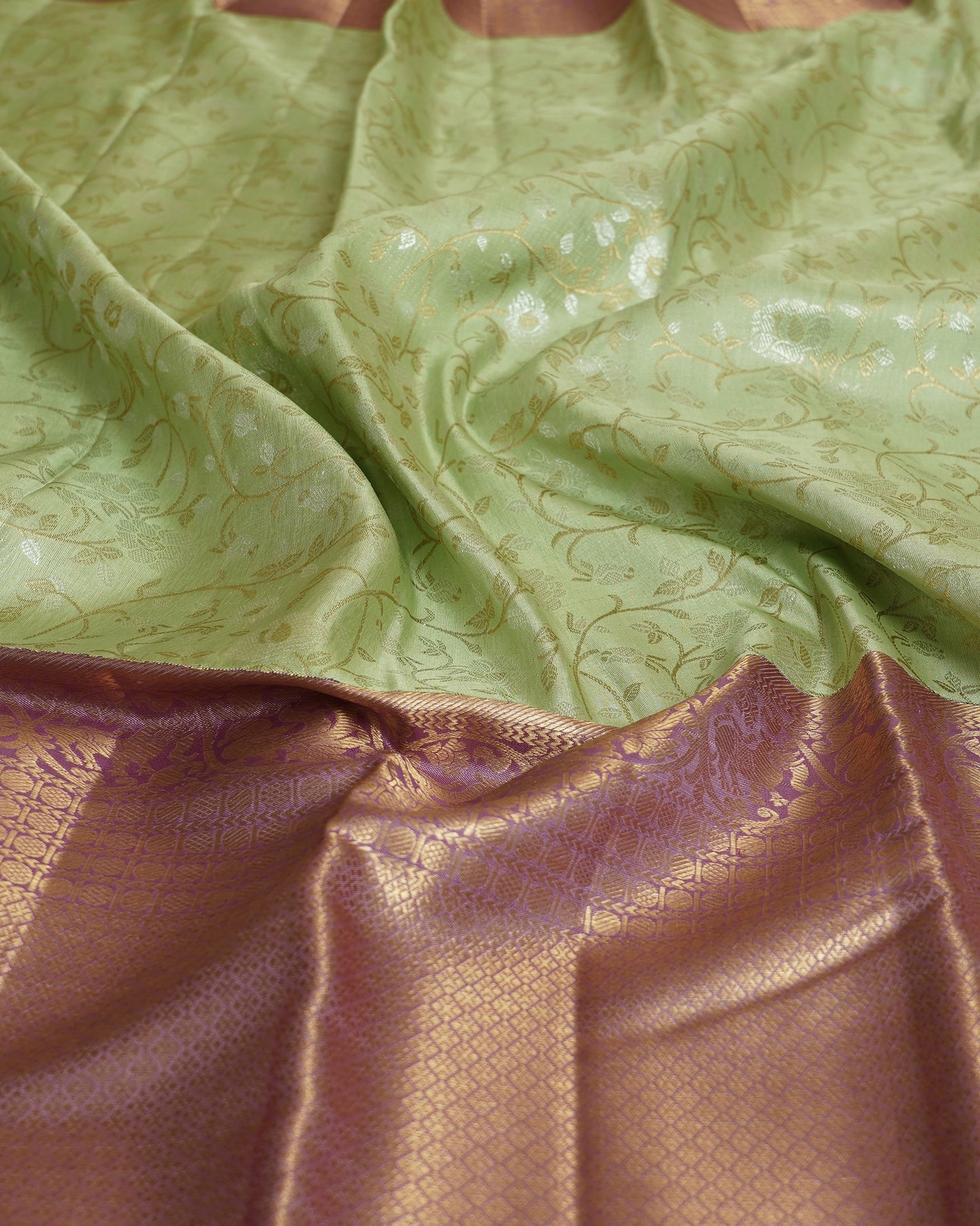Kanchipuram Silk Jaal Green Saree