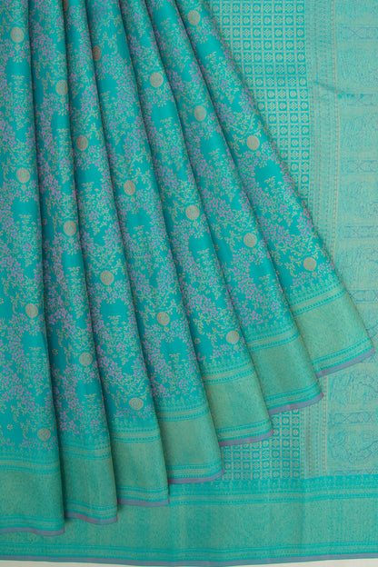 Kanchipuram Silk Jaal Sky Blue Saree
