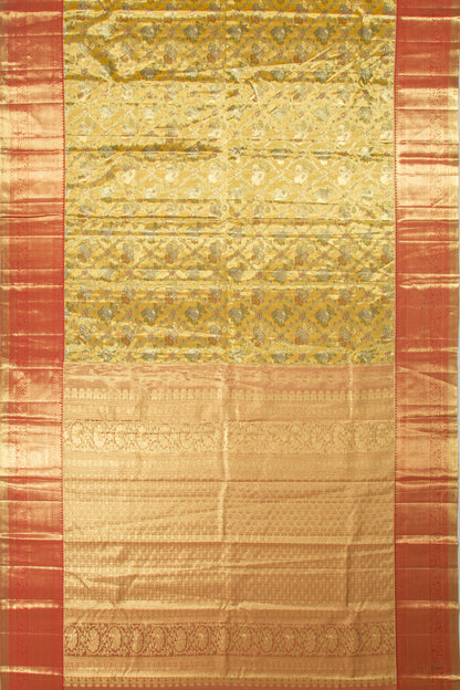 Taranga Kanchi Silk Tissue Criss Cross Checks And Butta Gold Saree