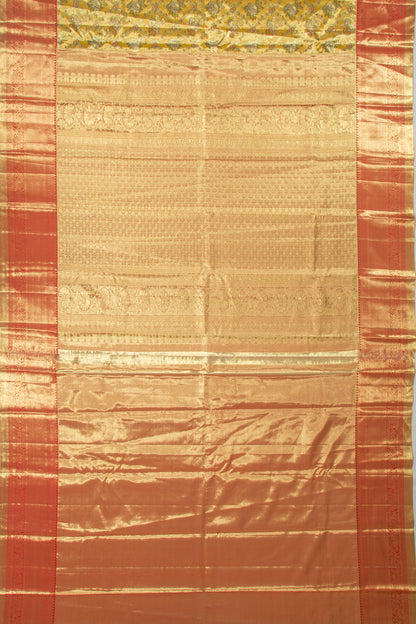 Taranga Kanchi Silk Tissue Criss Cross Checks And Butta Gold Saree