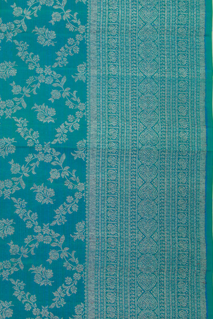 Kanchipuram Silk Jaal And Butta Dual Tone Blue And Green Saree