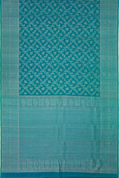 Kanchipuram Silk Jaal And Butta Dual Tone Blue And Green Saree