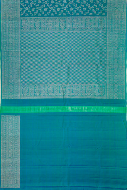 Kanchipuram Silk Jaal And Butta Dual Tone Blue And Green Saree