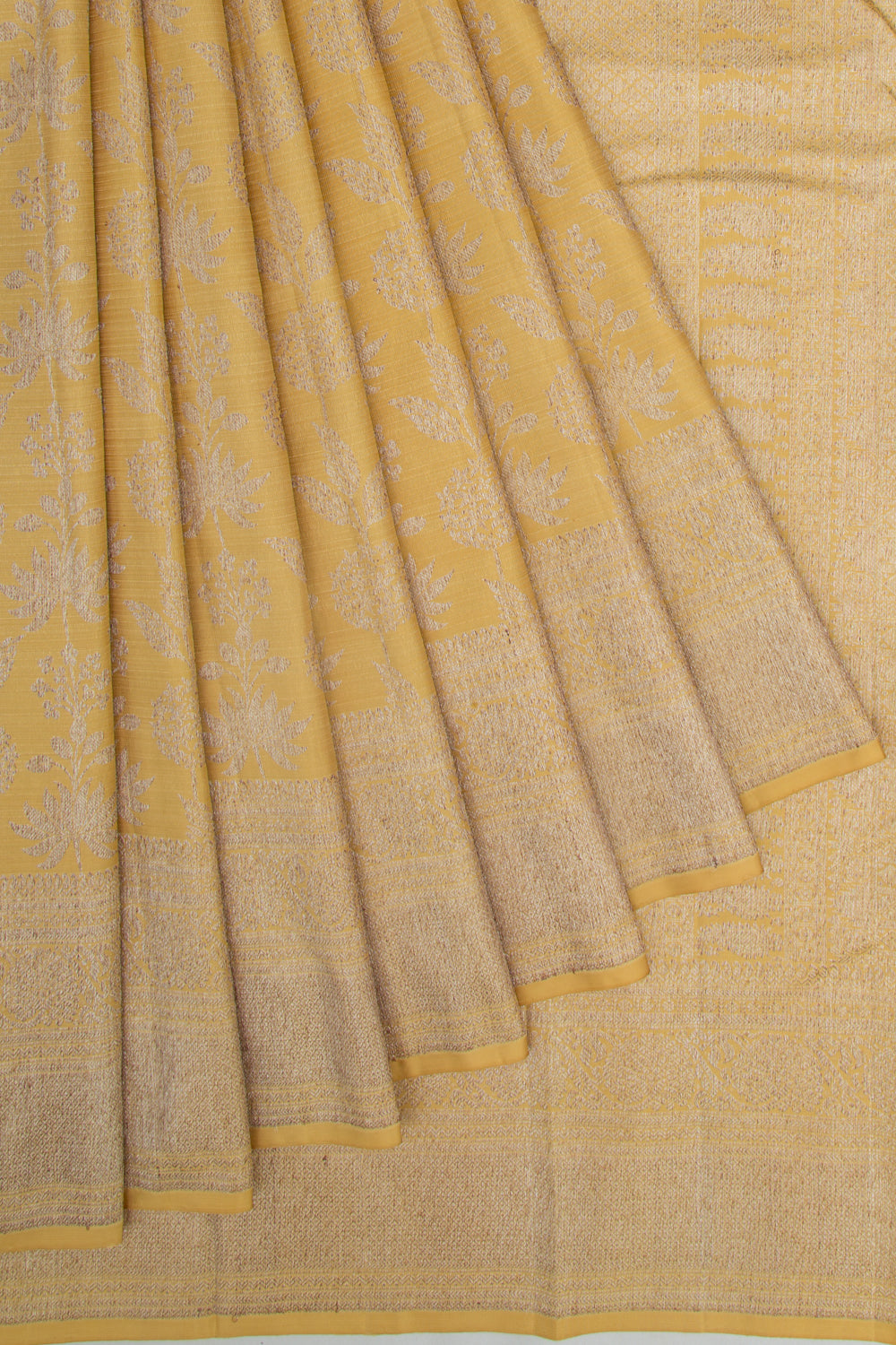 Kanchipuram Silk Jaal Yellow Saree