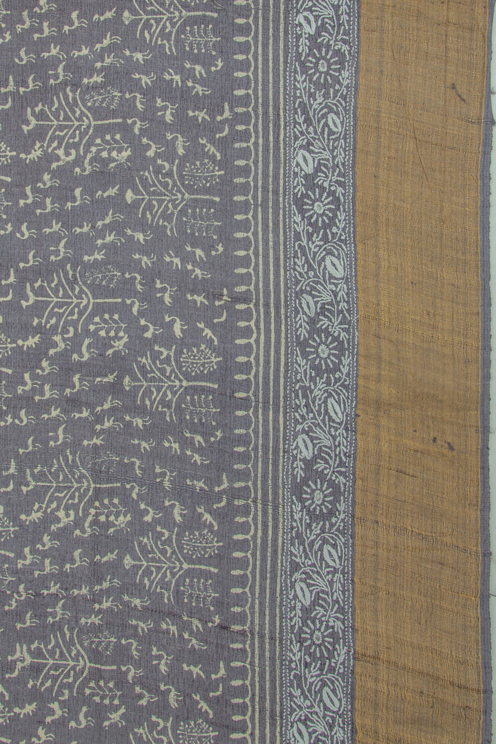 Bhagalpuri Tussar Printed Elephant Grey Saree