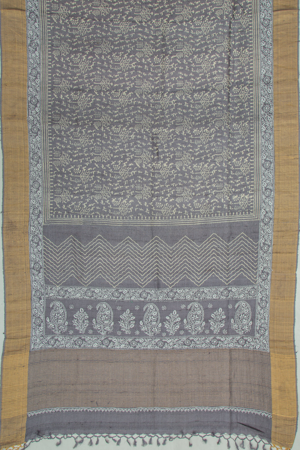 Bhagalpuri Tussar Printed Elephant Grey Saree