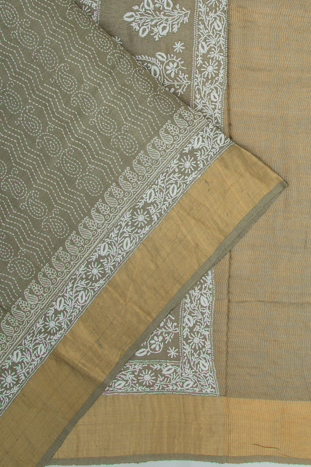 Bhagalpuri Tussar Floral Printed Sage Green Saree
