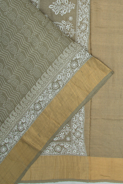 Bhagalpuri Tussar Floral Printed Sage Green Saree