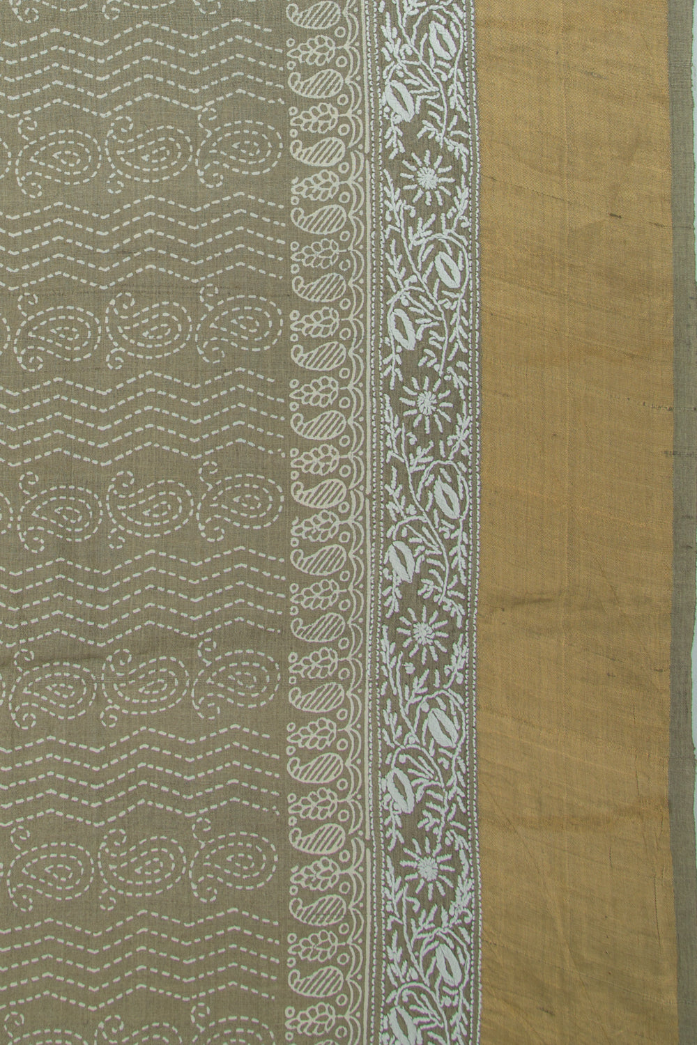 Bhagalpuri Tussar Floral Printed Sage Green Saree