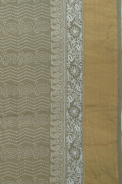 Bhagalpuri Tussar Floral Printed Sage Green Saree