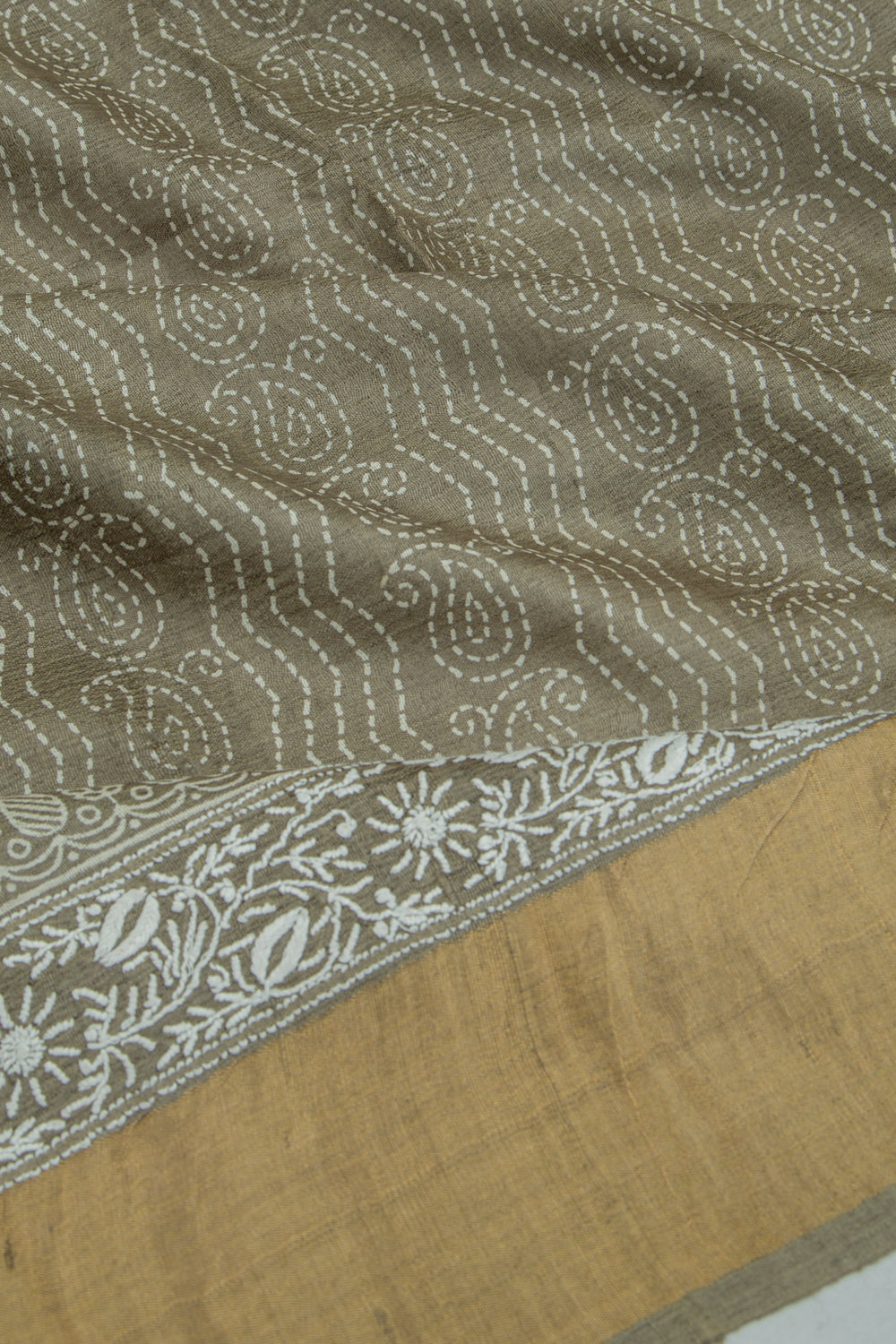 Bhagalpuri Tussar Floral Printed Sage Green Saree