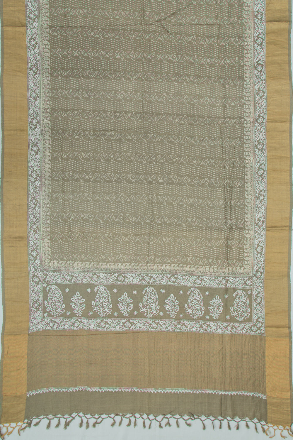 Bhagalpuri Tussar Floral Printed Sage Green Saree