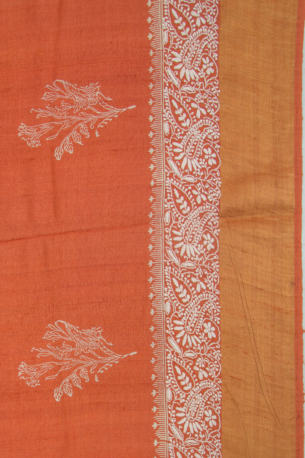 Bhagalpuri Tussar Floral Printed Rust Brown Saree