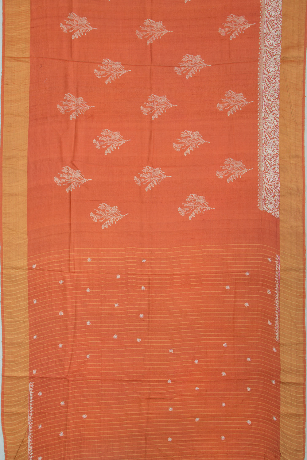 Bhagalpuri Tussar Floral Printed Rust Brown Saree