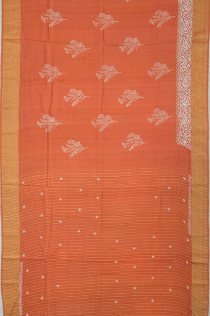 Bhagalpuri Tussar Floral Printed Rust Brown Saree