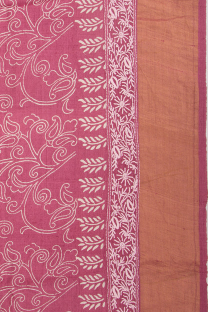 Bhagalpuri Tussar Floral Printed Purple Saree