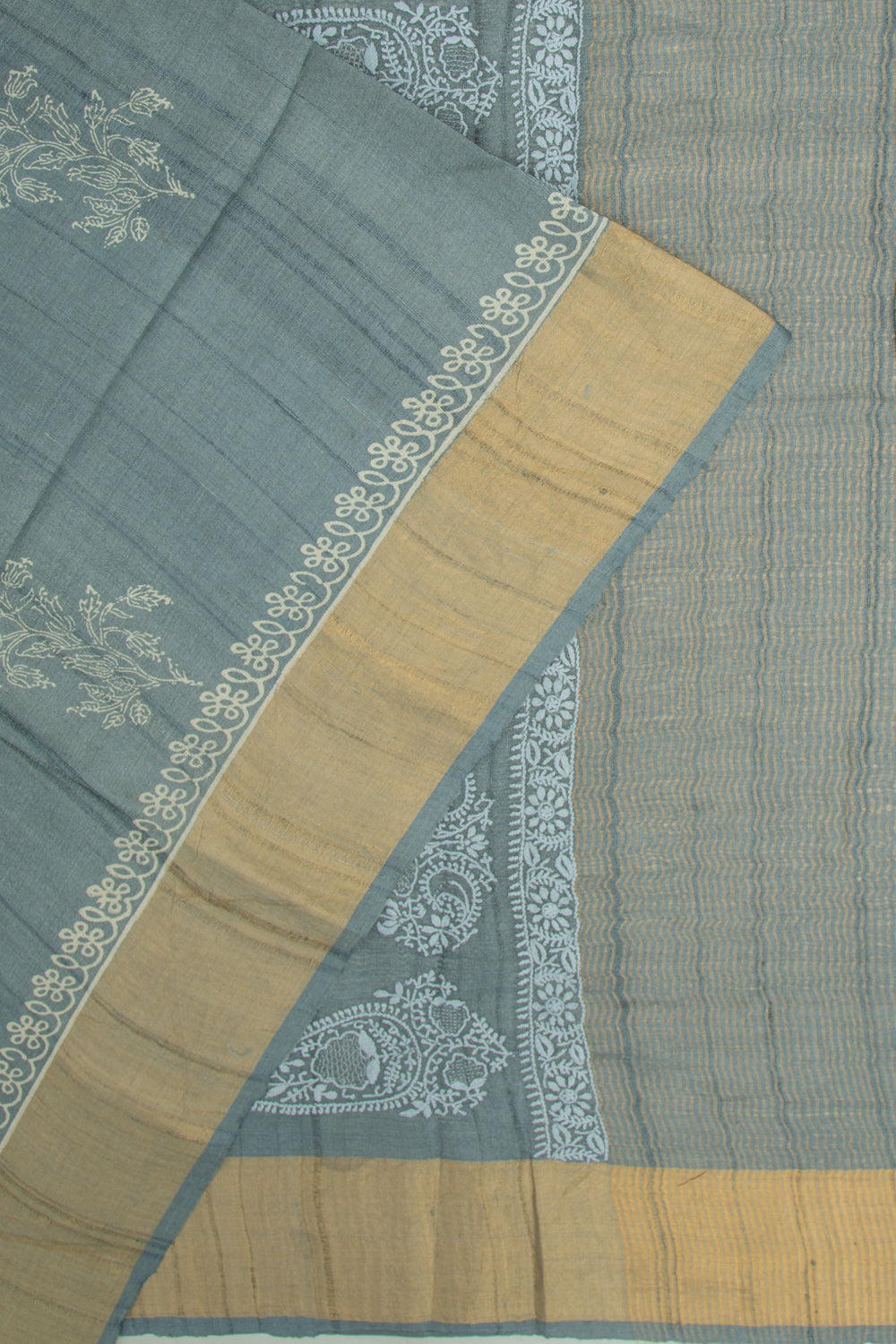 Bhagalpuri Tussar Floral Printed Grey Saree