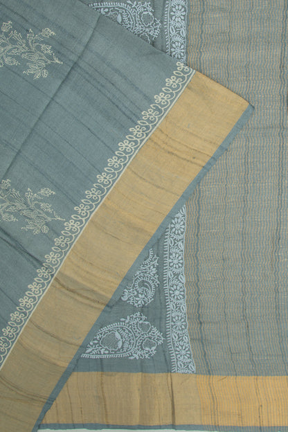 Bhagalpuri Tussar Floral Printed Grey Saree