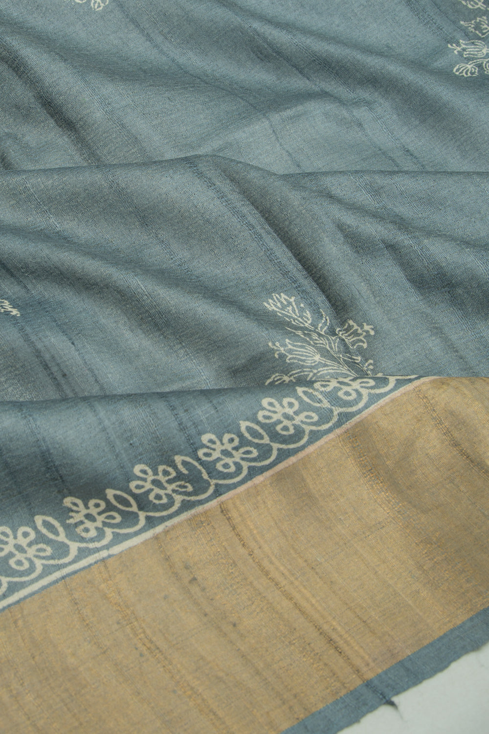 Bhagalpuri Tussar Floral Printed Grey Saree