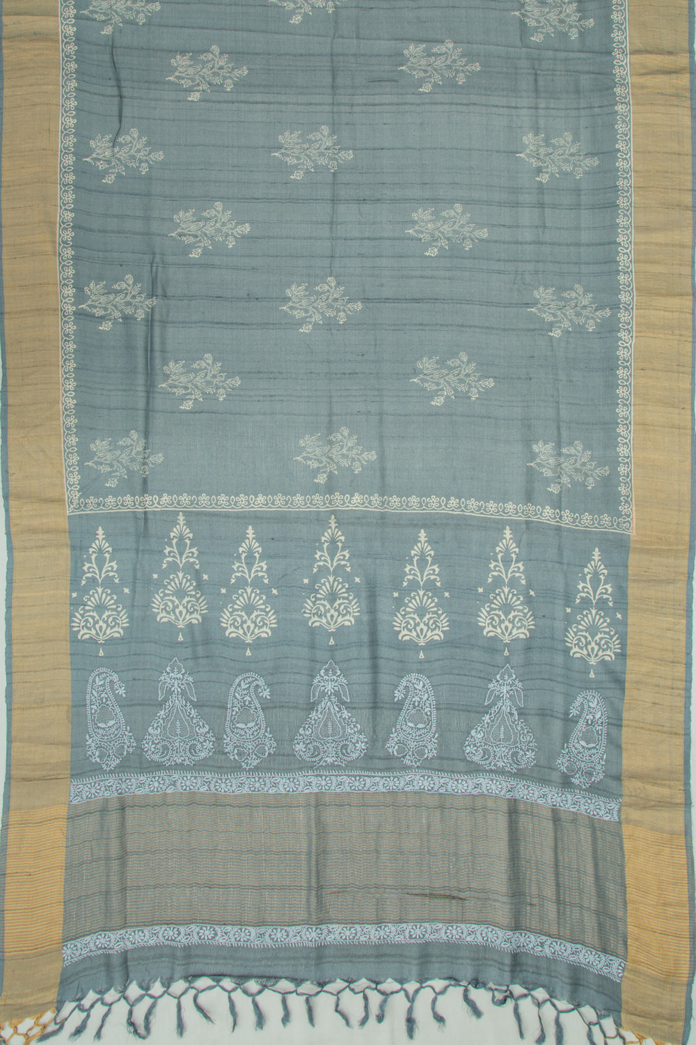 Bhagalpuri Tussar Floral Printed Grey Saree