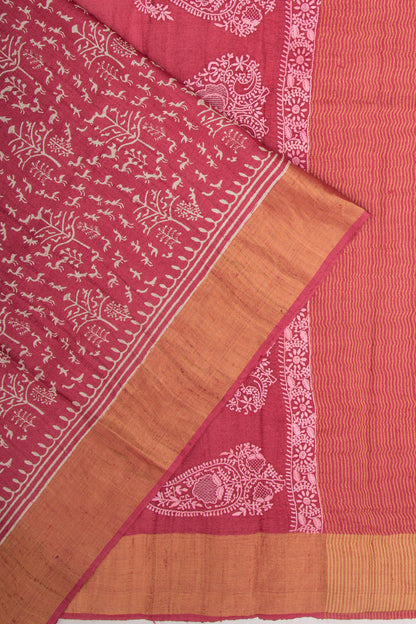 Bhagalpuri Tussar Floral Printed Purple Saree